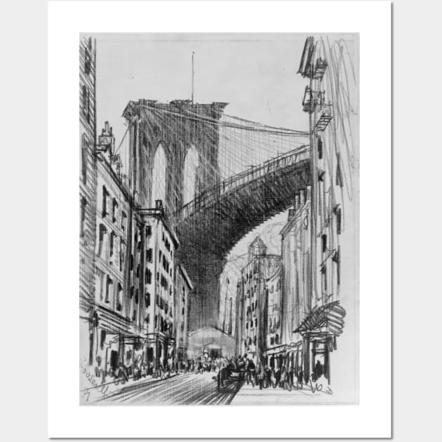 City sketch of New York with a view to Brooklyn Bridge Wall Art by SLGA Designs